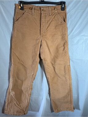 Vtg Carhartt Overalls Work Pants 32x30 Quilted Lined Zip Legs Brown Canvas USA
